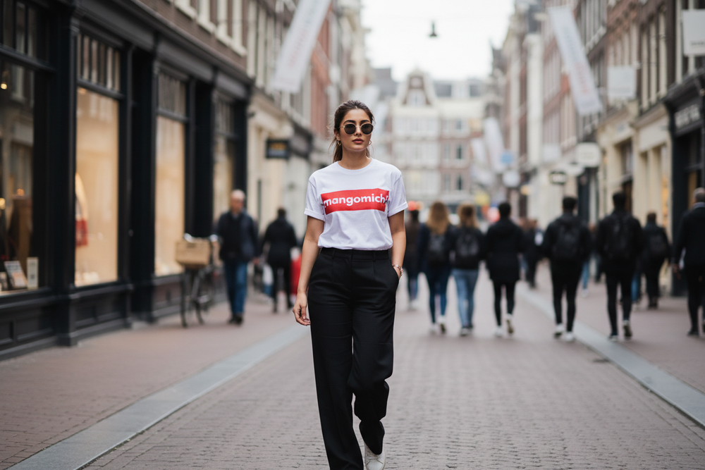Wearing Mangomichi on Kalverstraat, Amsterdam